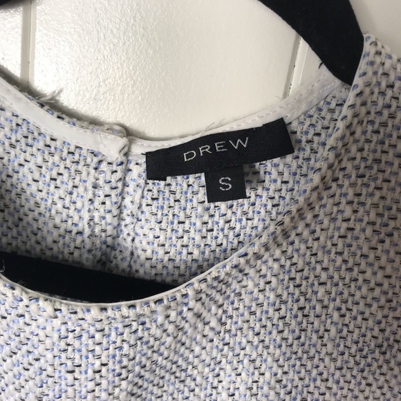 DREW Woven Tank Top Crop Cropped Blouse Sleeveless Fringe Light Blue White S - Picture 7 of 7